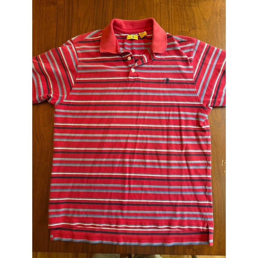 Duck Head Vintage Men's Red Striped Short Sleeve Polo Shirt - Medium